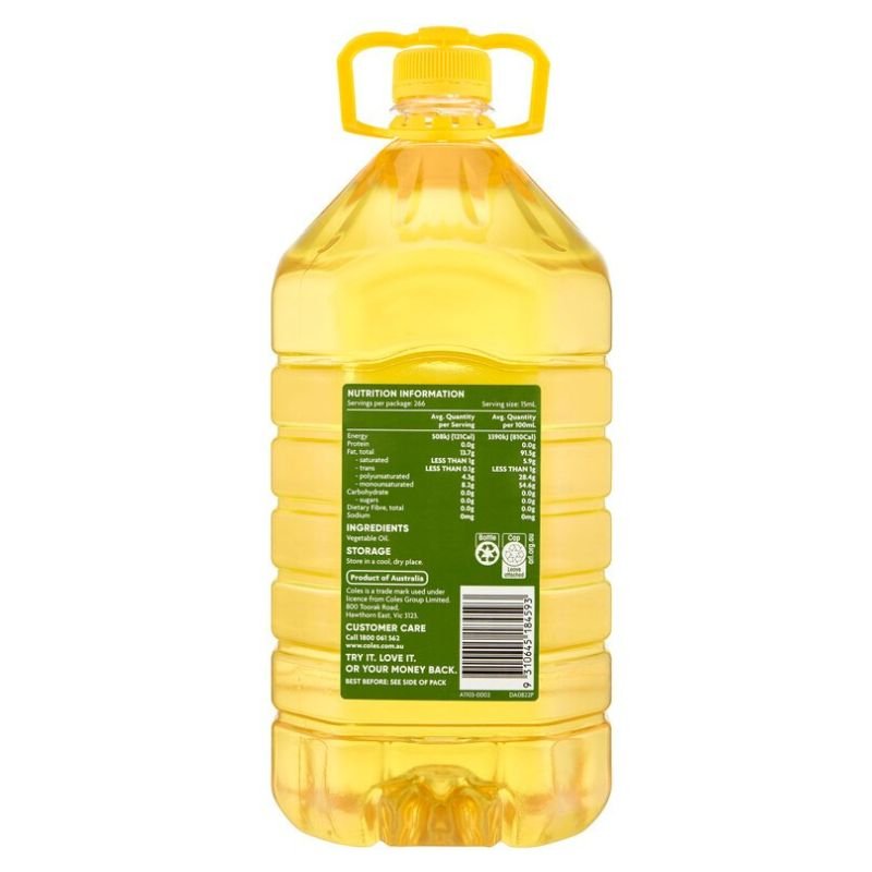 [Expiry Date: 21/08/2027] Coles Vegetable Oil 4 Litre