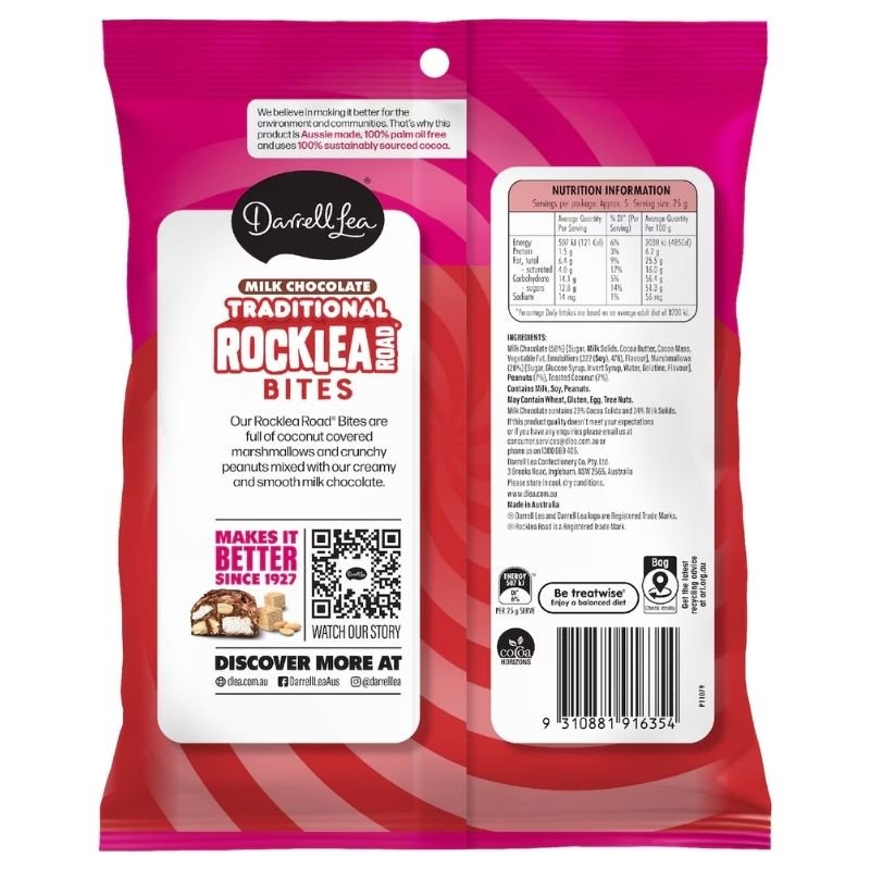 [CLEARANCE Expiry Date: 15/12/2026] Darrell Lea Rocklea Road Milk Chocolate Bites 140g