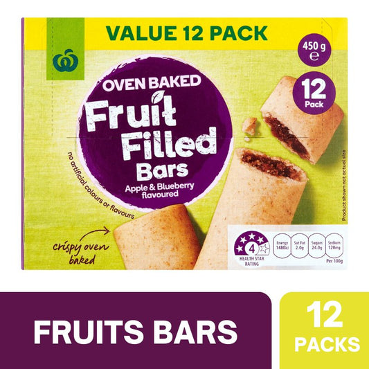 [CLEARANCE Expiry Date: 30/04/2026] Woolworths Oven Baked Fruit Filled Bars Apple & Blueberry Flavoured 12 Pack