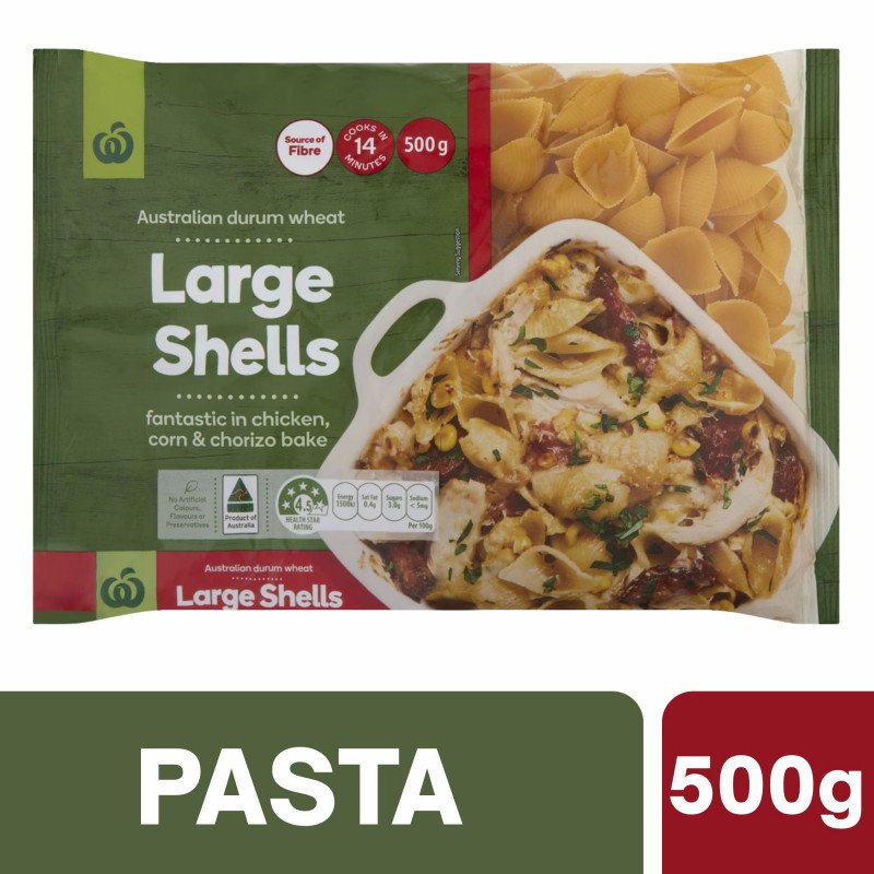 [Expiry Date: 16/04/2028] Woolworths Large Pasta Shells 500g