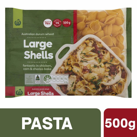 [Expiry Date: 16/04/2028] Woolworths Large Pasta Shells 500g