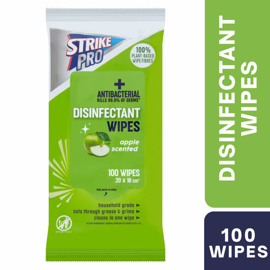 [Expiry Date: 13/01/2028] Strike Pro Antibacterial Disinfectant Wipes Apple 100 Wipes