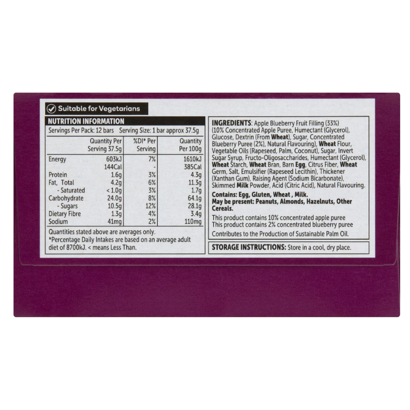 [CLEARANCE Expiry Date: 30/04/2026] Woolworths Oven Baked Fruit Filled Bars Apple & Blueberry Flavoured 12 Pack