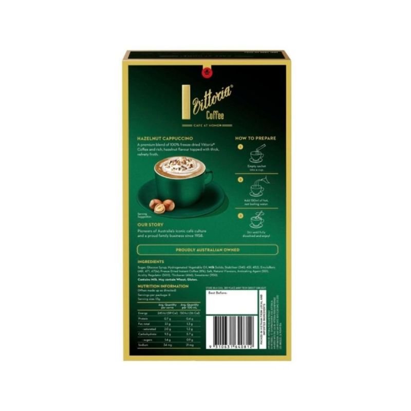 [Expiry: 04/11/2027] Vittoria Hazelnut Cappuccino Coffee Sachets 8 Pack