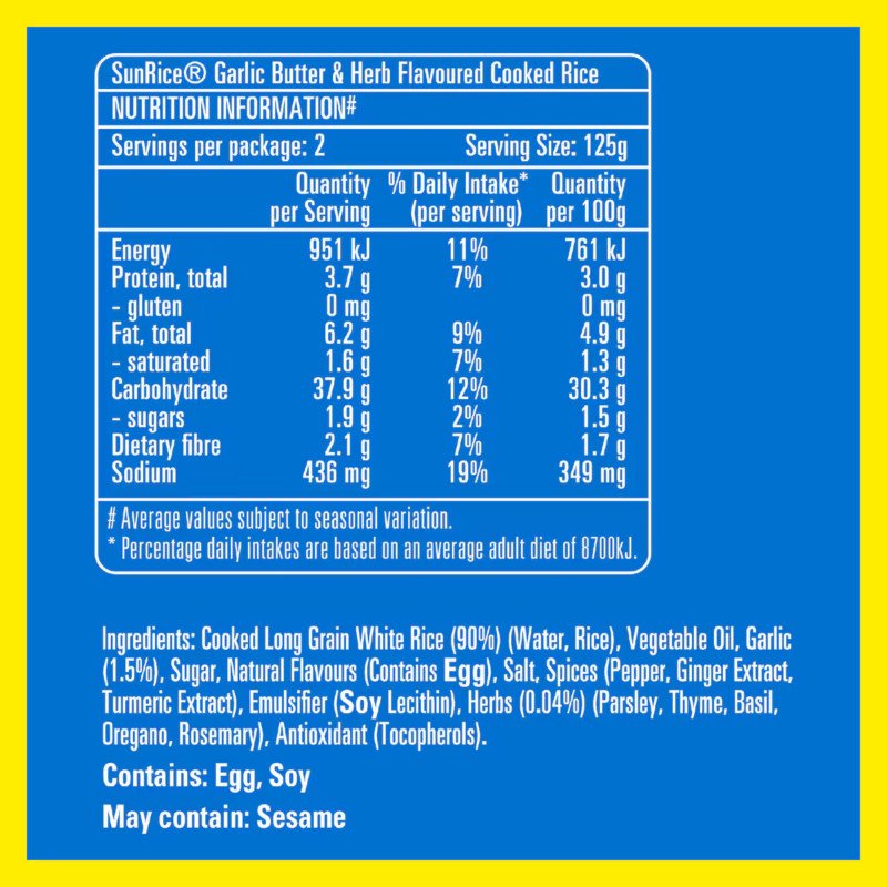 [Expiry Date: 24/01/2027] Sunrice Microwave Flavoured Garlic Butter & Herb Flavoured Rice Cups 2 x 125g