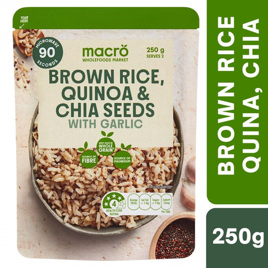 [Expiry Date: 30/11/2026] Woolworths Macro Brown Rice Quinoa Chia & Garlic Pouch 250g
