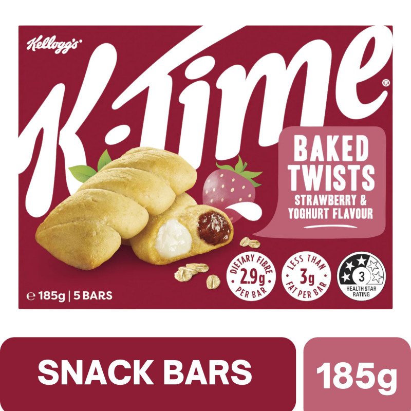 [CLEARANCE Expiry Date: 23/09/2026] Kellogg's K Time Baked Twists Strawberry & Yoghurt Flavour Snack Bars 5 Pack