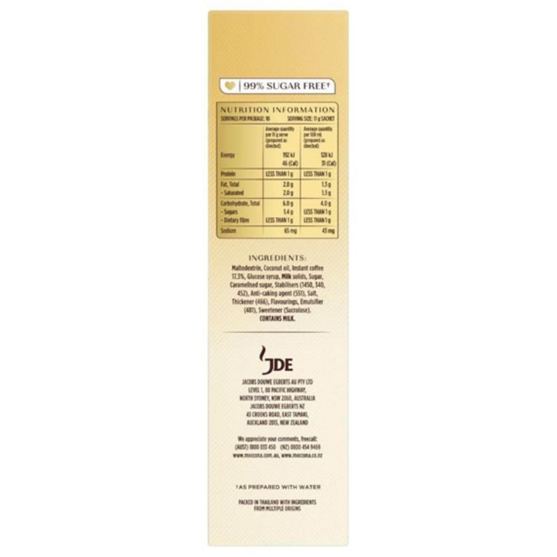 [Expiry:10/08/2027]  Moccona 99% Sugar Free Cappuccino Coffee 10 Sachets