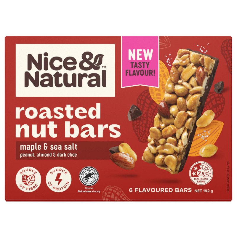 [Expiry Date: 13/06/2027] Nice & Natural Roasted Nut Bar Maple & Sea Salt 6 Pack 192g