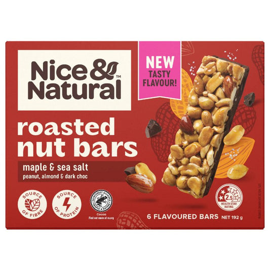 [Expiry Date: 13/06/2027] Nice & Natural Roasted Nut Bar Maple & Sea Salt 6 Pack 192g