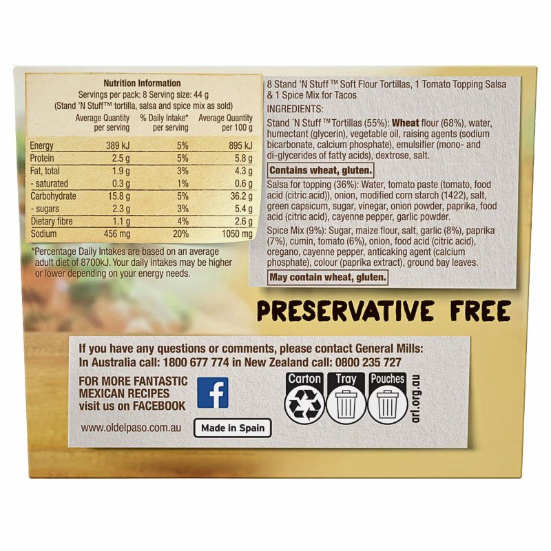 [CLEARANCE Expiry Date: 28/10/2026] Old El Paso Stand 'N Stuff Soft Taco Kit Mexican Style 348g