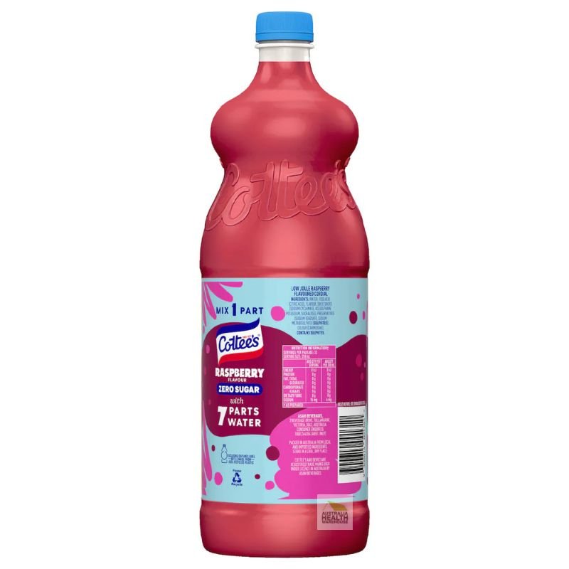 [Expiry: 09/11/2026]  Cottee's Zero Sugar Cordial Raspberry Cordial Bottle 1 Litre