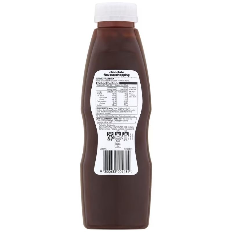 [Expiry Date: 30/10/2026] Woolworths Essentials Chocolate Flavoured Topping 600mL