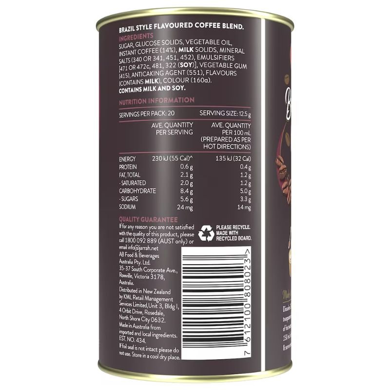 [Expiry Date: 05/11/2027] Jarrah Brazilian Café Latte Instant Coffee 250g