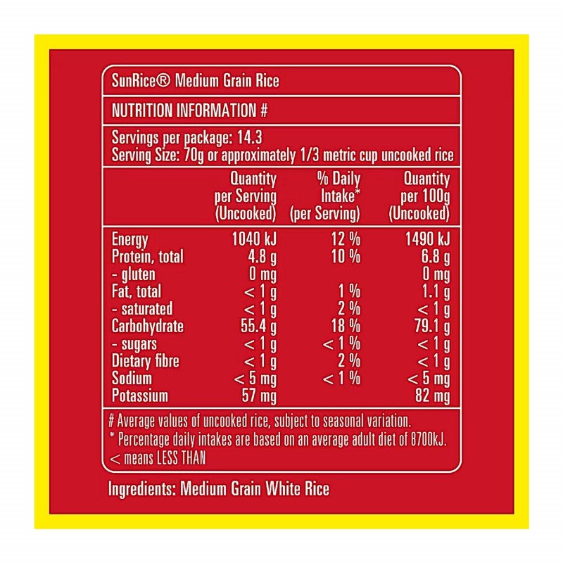 [Expiry: 07/01/2028] Sunrice Australian White Rice Medium Grain 1kg