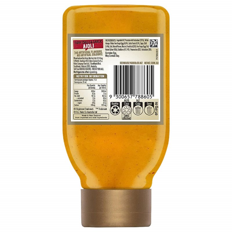 [CLEARANCE Expiry Date: 07/08/2026] Heinz Seriously Good Aioli Fiery Chilli & Garlic 295mL