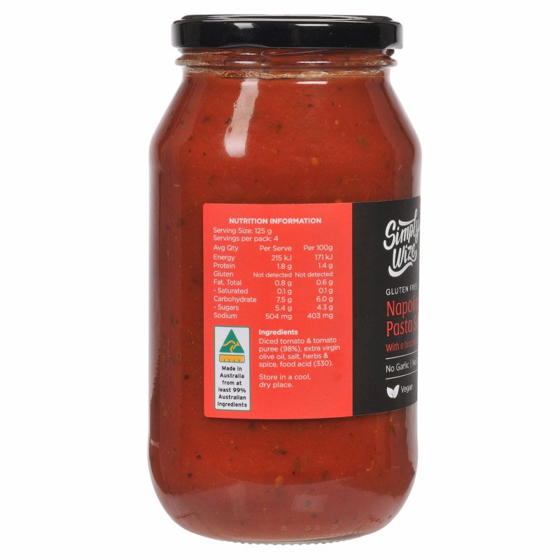 [Expiry Date: 15/12/2027] Simply Wize Gluten Free Napolitana Pasta Sauce 500g