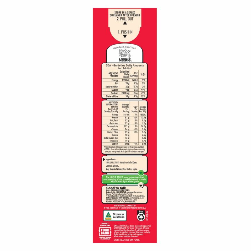 [Expiry Date: 01/02/2027] Uncle Tobys Rolled Oats Traditional 1kg