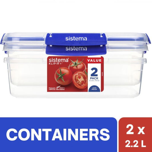 Sistema KLIP IT Plus Rectangle Food Storage Container 2.2 Litre x 2 pack