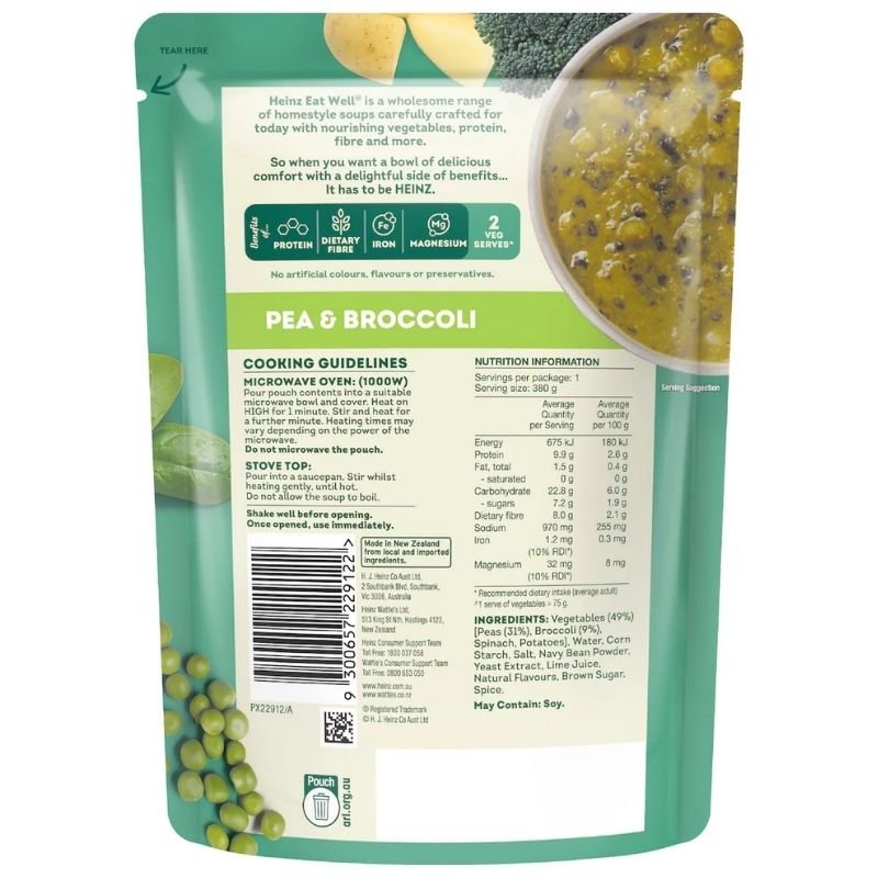 [Expiry Date: 26/02/2027] Heinz Eat Well Soup Pouch Pea & Broccoli 380g