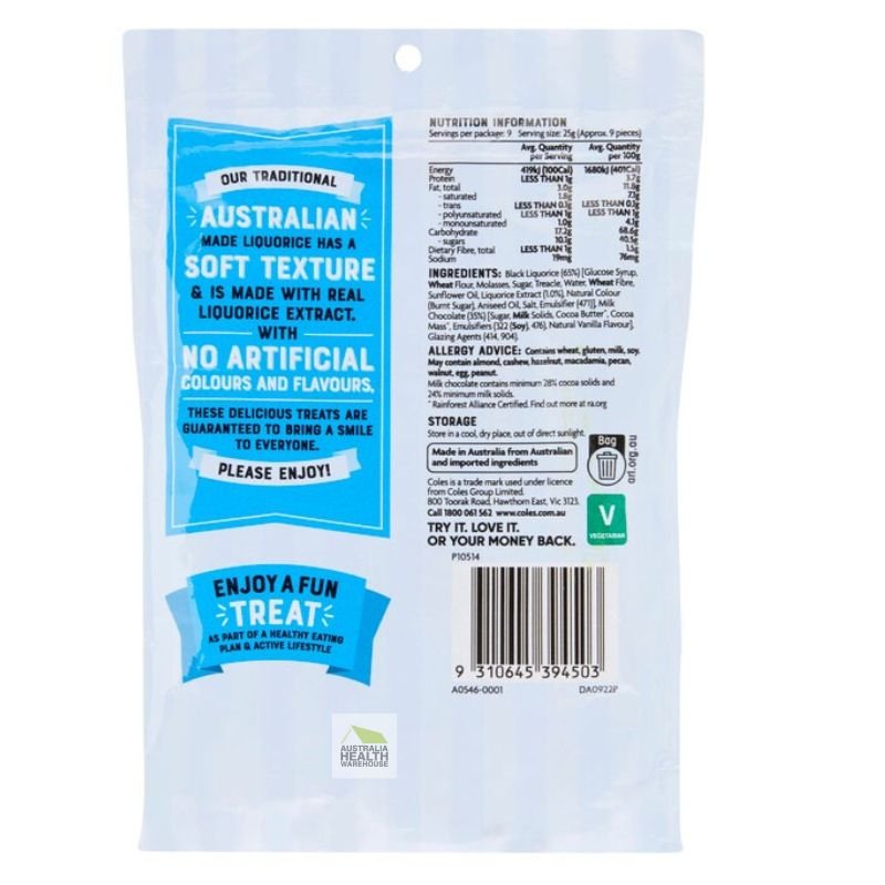 [CLEARANCE Expiry: 05/08/2025] Coles Milk Chocolate Liquorice Bullets 226g
