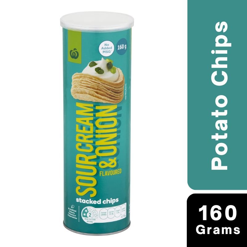 [CLEARANCE Expiry: 15/10/2026] Woolworths Sour Cream & Onion Stacked Chips 160g