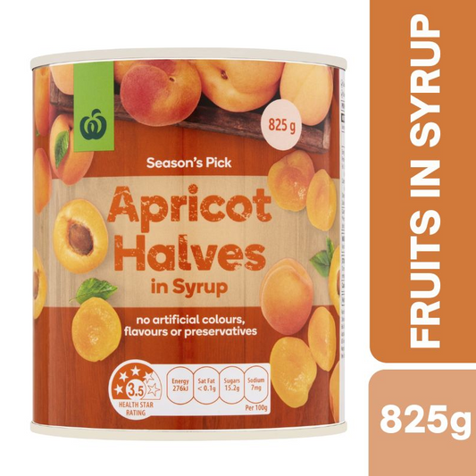 [Expiry Date: 12/12/2027]  Woolworths Apricot Halves In Syrup 825g