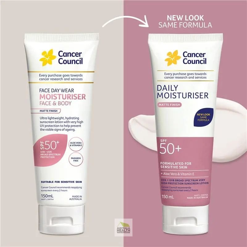 [Expiry: 05/2028] Cancer Council Face Day Wear Moisturiser Face & Body Matte Finish SPF 50+ 75mL (Pink)