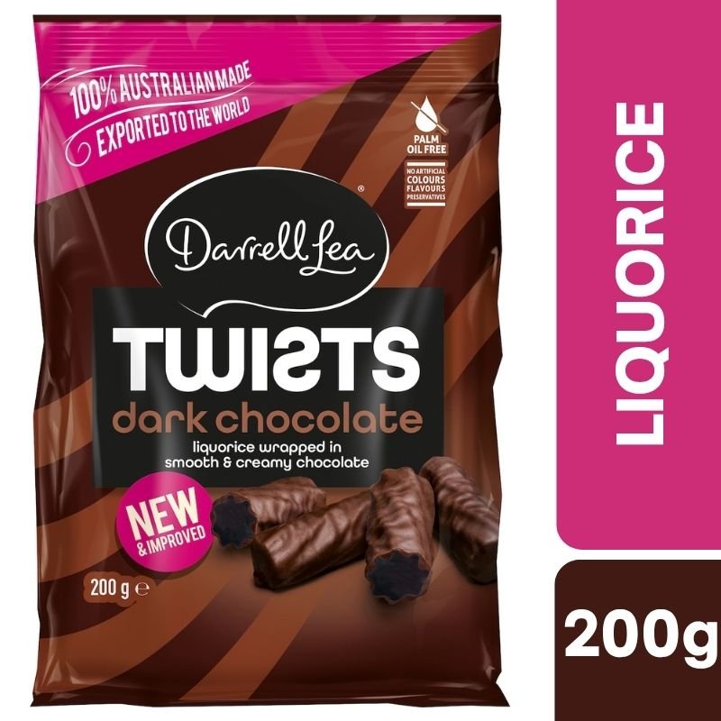 [Expiry Date: 15/06/2027] Darrell Lea Twists Dark Chocolate Liquorice 200g