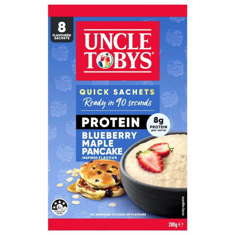 [Expiry Date: 04/02/2027] Uncle Tobys Oats Protein Quick Sachets Blueberry Maple Pancake 8 Pack 280g