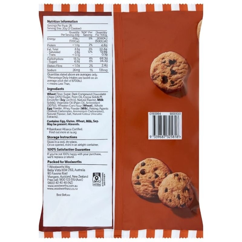 [Expiry Date: 04/10/2026] Woolworths Choc Chip Cookies 500g