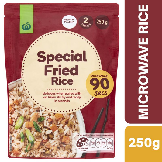 [CLEARANCE Expiry Date: 22/07/2026] Woolworths Microwave Special Fried Rice 250g
