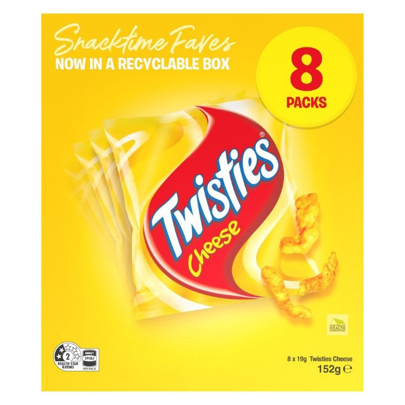 [CLEARANCE Expiry: 08/03/2026] Twisties Cheese Flavoured Snacks 8 x 19g Pack