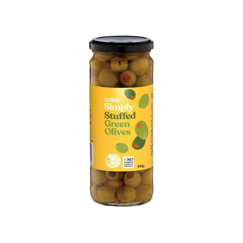 [Expiry: 26/05/2028] Coles Stuffed Green Olives 445g