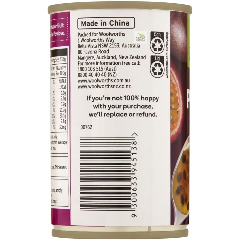 [Expiry: 22/12/2026] Woolworths Passionfruit Pulp Canned 170g
