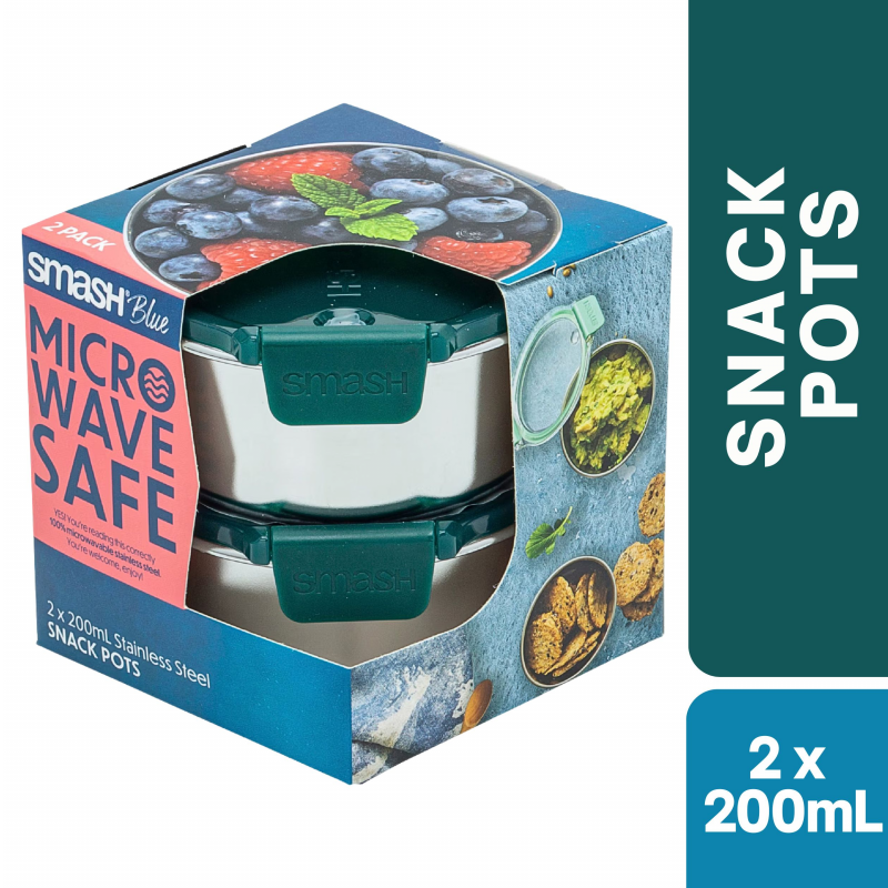 Smash Blue Stainless Steel Snack Pots 2 x 200mL (green)