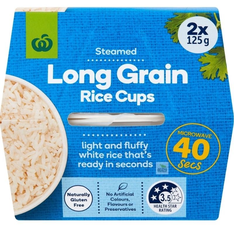 [Expiry: 11/10/2026] Woolworths Long Grain Rice Microwave Cups 2 Pack (2 x 125g)