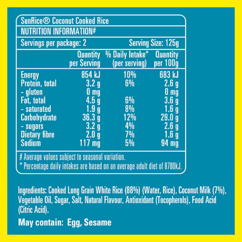 [Expiry Date: 27/03/2027] Sunrice Microwave Flavoured Coconut Rice Cups 2 x 125g