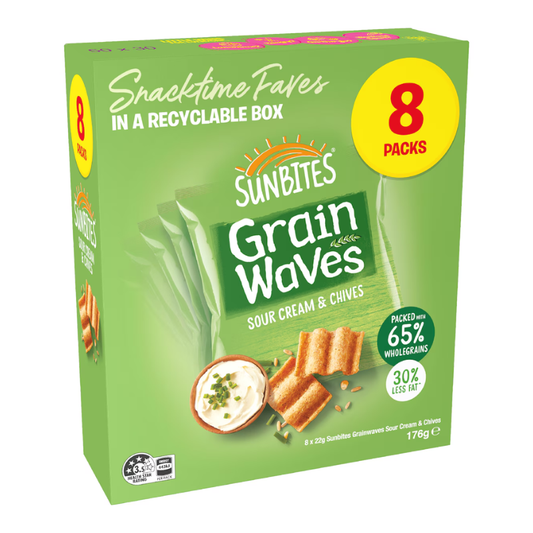 [CLEARANCE Expiry: 13/12/26] Sunbites Grainwaves Sour Cream & Chives 8 Packs 176g