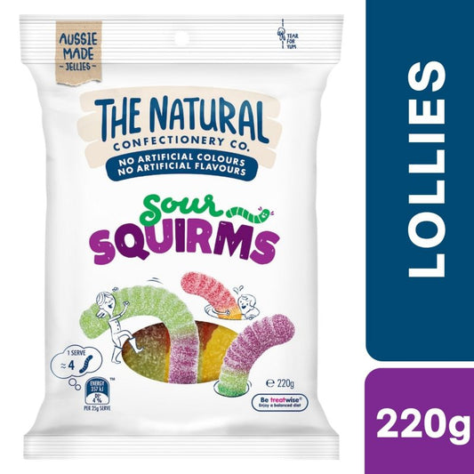 [Expiry Date: 17/06/2027] The Natural Confectionery Co. Sour Squirms Lollies 220g
