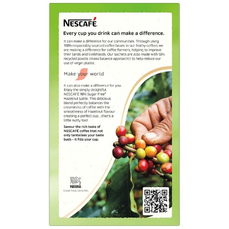 [Expiry Date: 02/2027] Nescafe 98% Sugar Free Hazelnut Latte Coffee Sachets 10 Pack