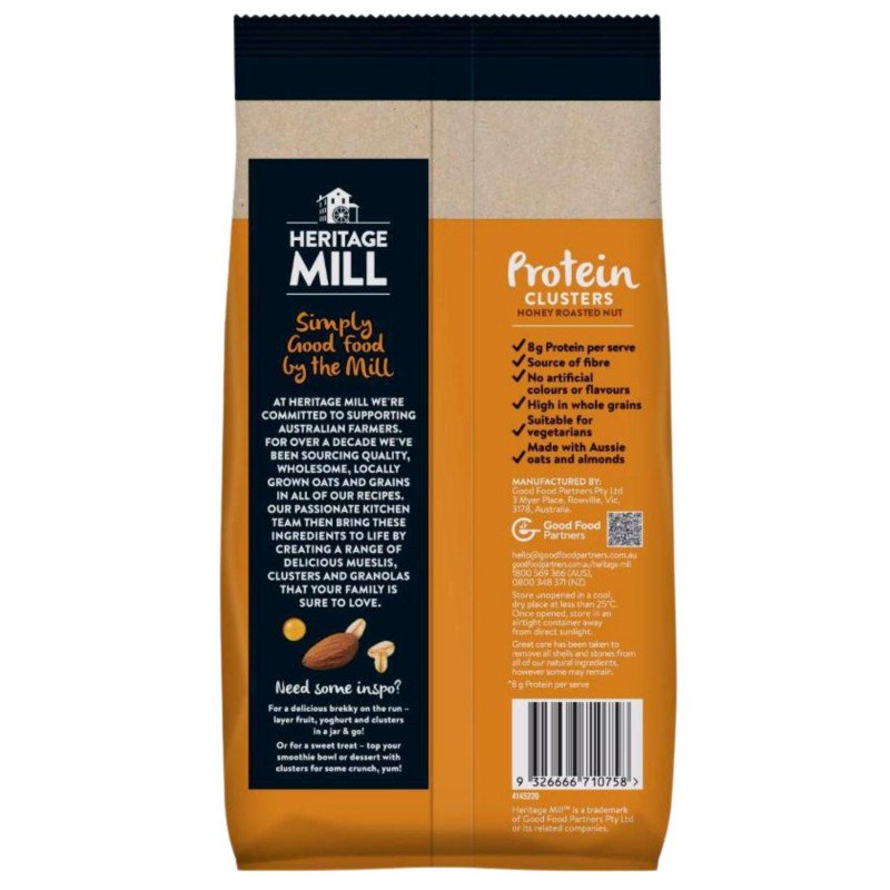 [Expiry Date: 01/06/2027] Heritage Mill Protein Clusters Honey Roasted Nut 650g
