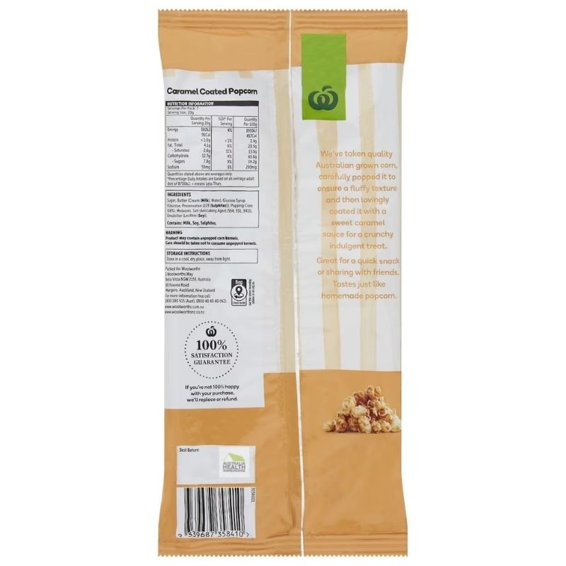 Woolworths Caramel Coated Popcorn 140g