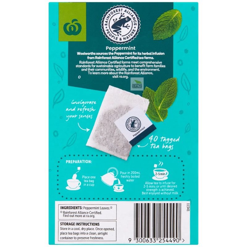 [Expiry: 07/01/2028] Woolworths Peppermint Herbal Infusion Tea 40 Pack