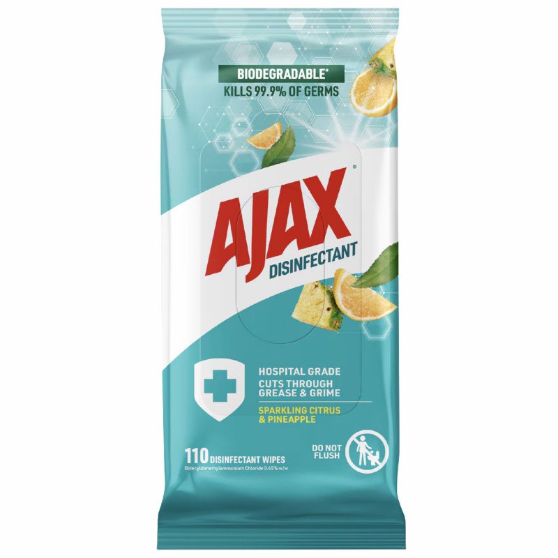 [Expiry Date: 23/11/2027] Ajax Disinfectant Hospital Grade Sparkling Citrus & Pineapple 110 Wipes