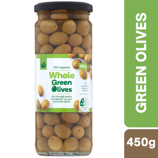[Expiry: 10/02/2027] Woolworths Whole Green Olives 450g