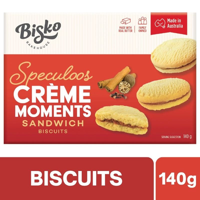 [Expiry Date: 20/08/2027] Bisko Bakehouse Creme Moments Shortbread With Speculoos Cream Filling 140g