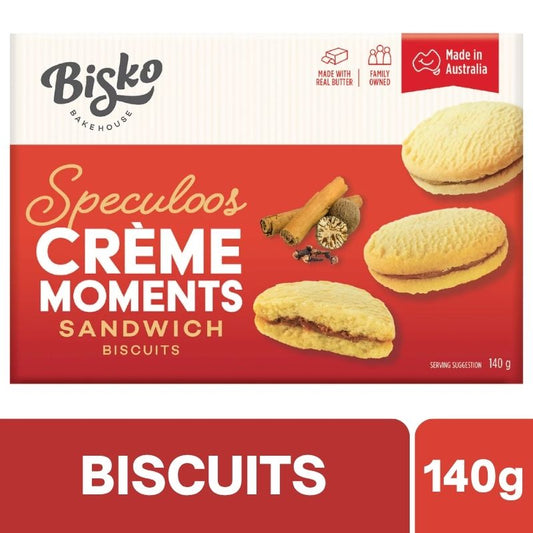 [Expiry Date: 20/08/2027] Bisko Bakehouse Creme Moments Shortbread With Speculoos Cream Filling 140g