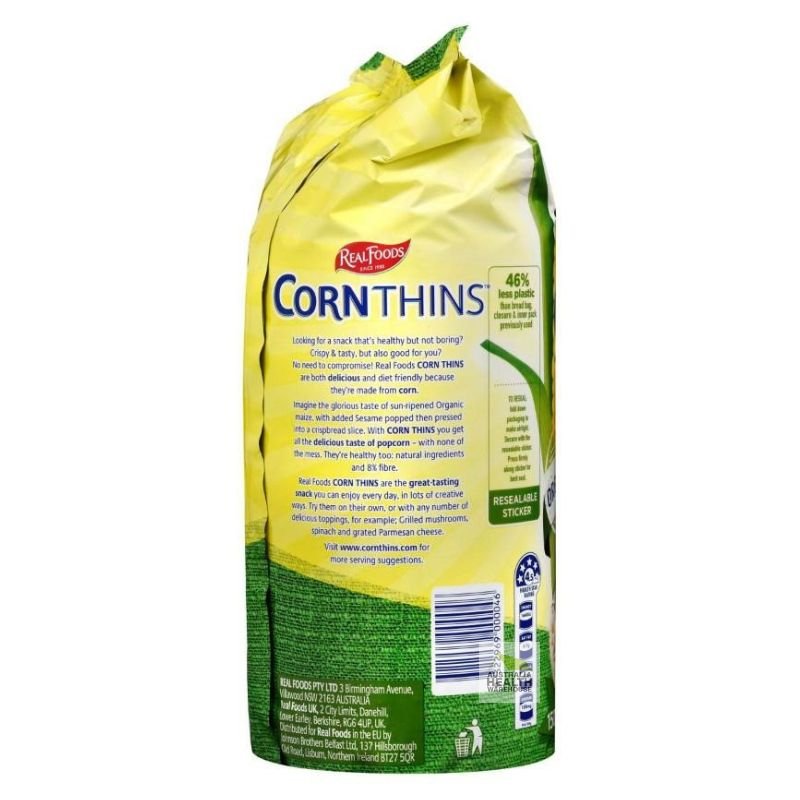 [Expiry: 01/06/2026] Real Foods Corn Thins Organic Sesame 150g