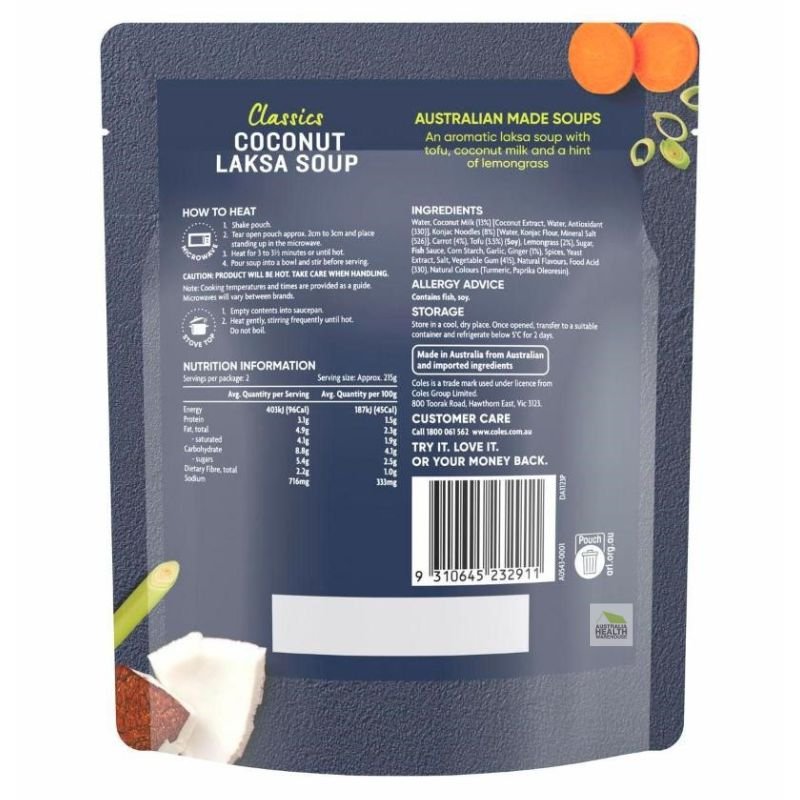 Coles Classics Coconut Laksa Soup Pouch 430g
